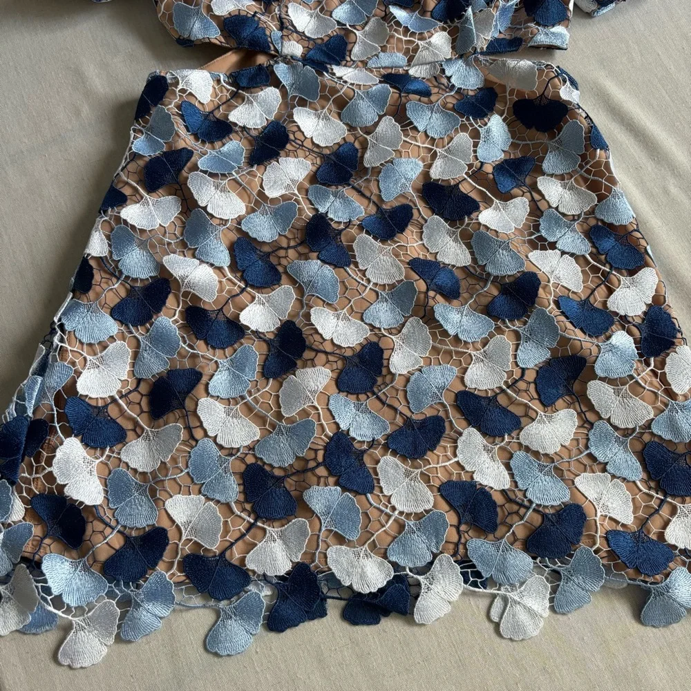 Adelyn Rae Blue Floral Lace Mini Dress XL | Puff Sleeve Cocktail Dress - Picture 4 of 10